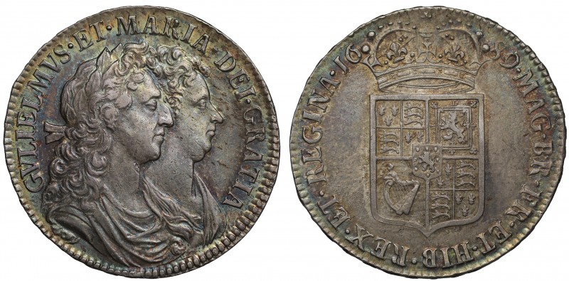 MS61 William and Mary (1688-94), silver Halfcrown, 1689, first conjoined busts r...