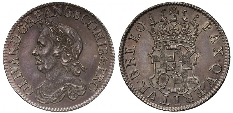 MS60 Oliver Cromwell (d.1658), silver Shilling, 1658, laureate and draped bust l...