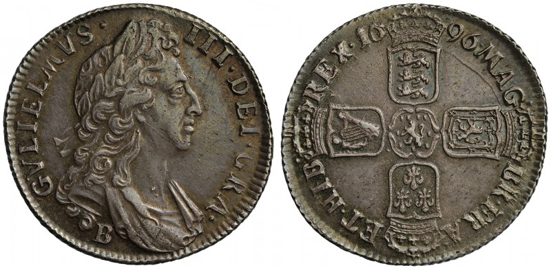 MS61 William III (1694-1702), silver Shilling, 1696, Bristol Mint, first laureat...