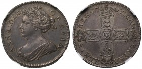 AU58 Anne (1702-14), silver Pre-Union Shilling, 1702, first draped bust left, Latin legend and toothed border surrounding, ANNA. DEI. GRATIA., rev. cr...