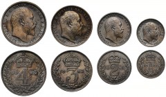 Edward VII (1901-10), silver Maundy Set, 1903, bare head right, DES raised below for engraver George W De Saulles, legend and toothed border surroundi...