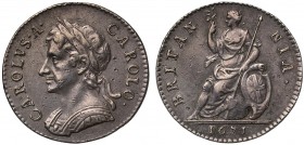 Charles II (1660-85), silver Pattern Farthing, 1671, laureate and cuirassed bust left, Latin legend and toothed border both sides, CAROLVS .A. CAROLO,...