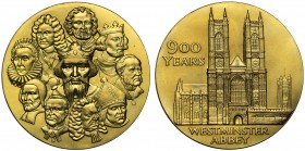 Westminster Abbey, large gold Medal, 1965, struck in 22ct gold to mark the 900th anniversary of Westminster Abbey, facing busts of figures related to ...