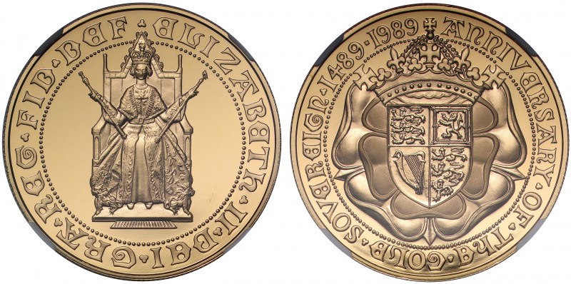 PF69 ULTRA CAMEO Elizabeth II (1952 -), gold proof Five Pounds, 1989, struck for...