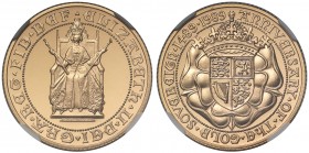 PF70 ULTRA CAMEO Elizabeth II (1952 -), gold proof Sovereign, 1989, struck for the 500th Anniversary of the Sovereign, Queen enthroned facing, seated ...