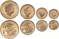 PF69-70 ULTRA CAMEO Elizabeth II (1952 -), gold 4-coin proof set, 2003, Five Pounds, Two Pounds, Sovereign, Half-Sovereign, crowned head right, obvers...
