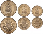 PF70 ULTRA CAMEO Elizabeth II (1952 -), gold 3-coin proof Set, 1989, comprising Two Pounds, Sovereign, Half Sovereign, struck for the 500th anniversar...