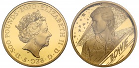 PF70 ULTRA CAMEO Elizabeth II (1952 -), gold proof Five Hundred Pounds, 2020, 5 Ounces of 999.9 fine gold, struck to celebrate David Bowie, crowned he...