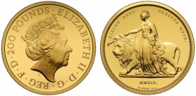 PF70 ULTRA CAMEO Elizabeth II (1952-), gold proof Two Hundred Pounds, 2019, 2 Ounces of 999.9 fine gold, from the Great Engravers series, commemoratin...