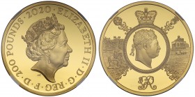 PF70 ULTRA CAMEO FDI Elizabeth II (1952 -), gold proof Two Hundred Pounds, 2020, 2 Ounces of 999.9 fine gold, struck to commemorate the 200th annivers...