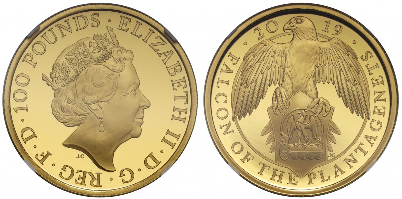 PF70 ULTRA CAMEO Elizabeth II (1952 -), gold proof One Hundred Pounds, 2019, 1 O...