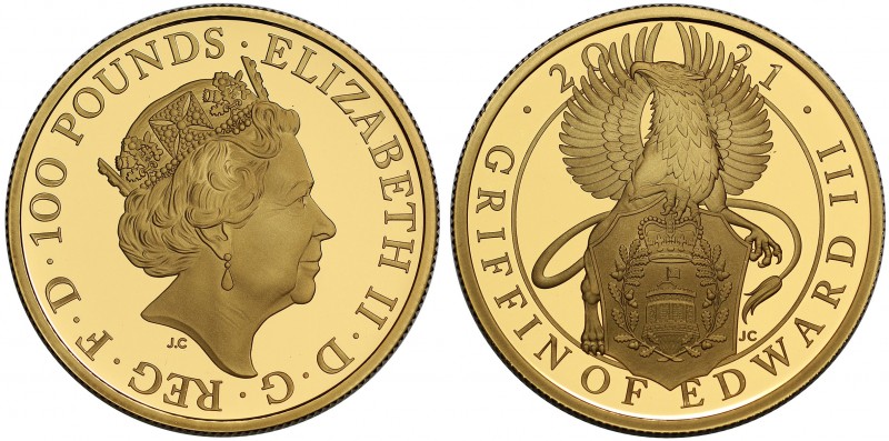 PF70 ULTRA CAMEO Elizabeth II (1952 -), gold proof One Hundred Pounds, 2021, 1 O...