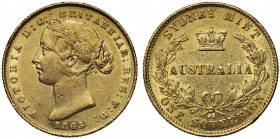 Australia, Victoria (1837-1901), gold Sovereign, 1863, Sydney Branch Mint, second young head left with wreath of banksia in hair, date below, Latin le...