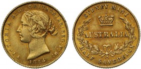 Australia, Victoria (1837-1901), gold Half-Sovereign, 1864, Sydney Branch Mint, second young head left with wreath of banksia in hair, date below, Lat...