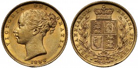 AU58 Australia, Victoria (1837-1901), gold Sovereign, 1886, Sydney mint, shield reverse, young head left, Latin legend and toothed border surrounding,...