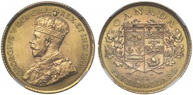 MS63 Canada, George V (1910-36), gold 5-Dollars, 1913, Ottawa mint (F 4; KM 26). In NGC holder graded MS63.

NGC Certification 5880739-016

Estima...