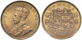 MS62 Canada, George V (1910-36), gold 5-Dollars, 1913, Ottawa mint (F 4; KM 26). In NGC holder graded MS62.

NGC certification 5880739-018

Estima...