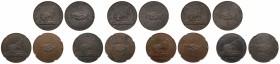 VF-AU55 Sierra Leone, Sierra Leone Company, bronze Pennies (7), 1791-P, Heaton mint, engraved by Ponthon, lion facing, two hairs in tail, AFRICA in ex...