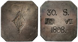 Spain, Majorca, Ferdinand VII (1808-33), octagonal silver 30-Sueldos, 1808, punchmarks 30.S/FER./VII/1808, rev. recessed diamond shield, 26.18g (KM C ...