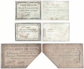 France, Lyons, Siege Issue, banknotes, 1793 (3), 20 Livres (S.304); 5 Livres (S.303); 50 Sous (S.302). The first cancelled by a cut to the third corne...