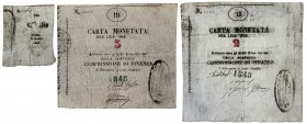 Italy, Palmanova, Siege Issue, banknotes, 1848 (3), 3 Lire (S.248); 2 Lire (S.247); 50 Centesimi (S.245). All with marks of folding, otherwise of good...