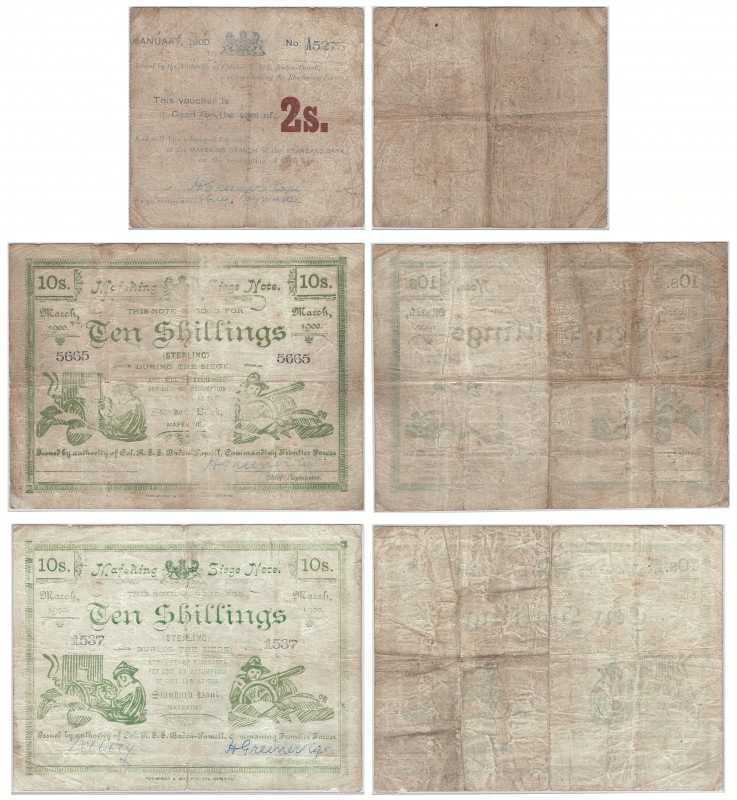 South Africa, Mafeking, banknotes, 1900 (3), 10 Shillings, ‘Commaning’ instead o...