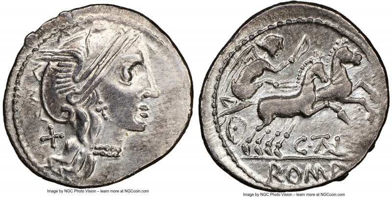 DANUBE REGION. Geto-Dacian Tribes. Imitative Roman Republican AR denarius (20mm,...