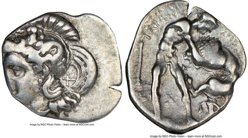 CALABRIA. Tarentum. Ca. 380-280 BC. AR diobol (12mm, 9h). NGC VF. Ca. 325-280 BC...