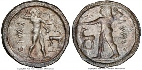 BRUTTIUM. Caulonia. Early 5th century BC. AR stater or nomos (28mm, 7.40 gm, 12h). NGC XF (photo-certificate) 5/5 - 1/5, smoothing. Ca. 500-480 BC. KA...