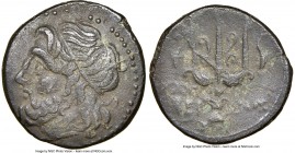 SICILY. Syracuse. Hieron II (ca. 275-215 BC). AE litra (20mm, 8h). NGC Choice VF. Head of Poseidon left, wearing taenia / ΙΕΡΩ-ΝΟΣ, trident head, dolp...