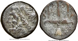 SICILY. Syracuse. Hieron II (ca. 275-215 BC). AE litra (19mm, 10h). NGC Choice VF. Head of Poseidon left, wearing taenia / ΙΕΡΩ-ΝΟΣ/Θ-Φ, trident head,...
