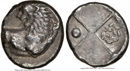 THRACE. Chersonesus. Ca. 4th century BC. AR hemidrachm (13mm). NGC VF. Persic standard, ca. 400-350 BC. Forepart of lion right, head reverted / Quadri...