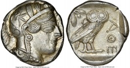 ATTICA. Athens. Ca. 440-404 BC. AR tetradrachm (25mm, 17.21 gm, 1h). NGC Choice AU 5/5 - 5/5. Mid-mass coinage issue. Head of Athena right, wearing cr...