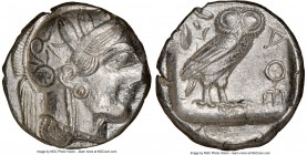 ATTICA. Athens. Ca. 440-404 BC. AR tetradrachm (24mm, 17.16 gm, 4h). NGC AU 3/5 - 4/5. Mid-mass coinage issue. Head of Athena right, wearing crested A...