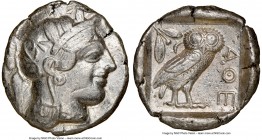 ATTICA. Athens. Ca. 440-404 BC. AR tetradrachm (27mm, 17.23 gm, 11h). NGC XF 4/5 - 3/5. Mid-mass coinage issue. Head of Athena right, wearing crested ...