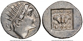 CARIAN ISLANDS. Rhodes. Ca. 88-84 BC. AR drachm (16mm, 11h). NGC Choice AU. Plinthophoric standard, Callixei(nos), magistrate. Radiate head of Helios ...
