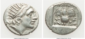 CARIAN ISLANDS. Rhodes. Ca. 88-84 BC. AR drachm (14mm, 2.36 gm, 2h). Choice XF. Plinthophoric standard, Nicephorus, magistrate. Radiate head of Helios...