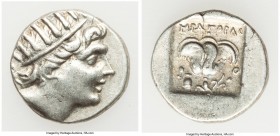 CARIAN ISLANDS. Rhodes. Ca. 88-84 BC. AR drachm (15mm, 2.30 gm, 1h). Choice XF. Plinthophoric standard, Erapora(s), magistrate. Radiate head of Helios...