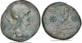 PHRYGIA. Acmonea. Ca. 2nd-1st centuries BC. AE (22mm, 1h). NGC AU. Menodoto-, magistrate. Bust of Athena right, wearing crested helmet and aegis / ΑKM...