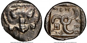 LYCIAN DYNASTS. Mithrapata (ca. 390-360 BC). AR sixth-stater (13mm, 1.39 gm, 11h). NGC Choice AU 4/5 - 5/5. Uncertain mint. Lion scalp facing / MEΘ-PA...