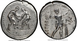 PAMPHYLIA. Aspendus. Ca. 325-250 BC. AR stater (26mm, 12h). NGC Choice Fine, brushed. Two wrestlers grappling; KY between / ΕΣΤFΕΔΙIΥC, slinger standi...