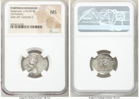 PARTHIAN KINGDOM. Sinatruces (ca. 93-69 BC). AR drachm (21mm, 12h). NGC MS. Rhagae. Diademed bust of Sinatruces left, wearing tiara ornamented with ho...