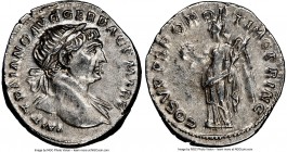 Trajan (AD 98-117). AR denarius (19mm, 6h). NGC XF. Rome, AD 103-111. IMP TRAIANO AVG GER DAC P M TR P, laureate head of Trajan right, drapery visible...
