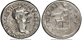 Trajan (AD 98-117). AR denarius (18mm, 6h). NGC VF. Rome, AD 98-99. IMP CAES NERVA TRAIAN AVG GERM, laureate head of Trajan right, aegis on right shou...