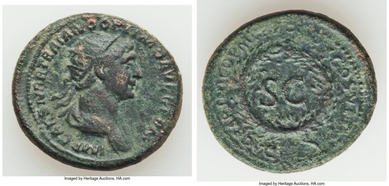 Trajan (AD 98-117). AE As (25mm, 9.18 gm, 6h). VF. Rome, AD 114-117. IMP CAES NE...
