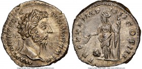 Marcus Aurelius (AD 161-180). AR denarius (19mm, 2.91 gm, 11h). NGC Choice AU 5/5 - 3/5. Rome, December AD 166-December AD 167. M ANTONINVS AVG ARM PA...