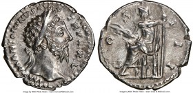 Marcus Aurelius (AD 161-180). AR denarius (19mm, 1h). NGC Choice XF. Rome, AD December 170-AD December 171. IMP M ANTONINVS-AVG TR P XXV, laureate hea...