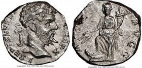Septimius Severus (AD 193-211). AR denarius (16mm, 12h). NGC XF. Rome, late AD 198 or AD 199-200. L•SEPT SEV AVG IMP XI PART MAX•, laureate head of Se...