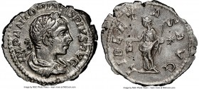 Elagabalus (AD 218-222). AR denarius (20mm, 2.53 gm, 11h). NGC MS 5/5 - 3/5, brushed. Rome. IMP ANTONINVS PIVS AVG, laureate, draped bust of Elagabalu...