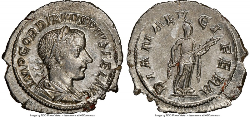 Gordian III (AD 238-244). AR denarius (21mm, 2.55 gm, 12h). NGC MS 4/5 - 4/5. Ro...